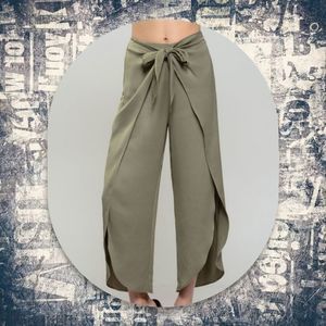 Split Leg Pants ALMOST SOLD OUT Satin Tulip Hems Olive Palazzo Wide Leg Pants